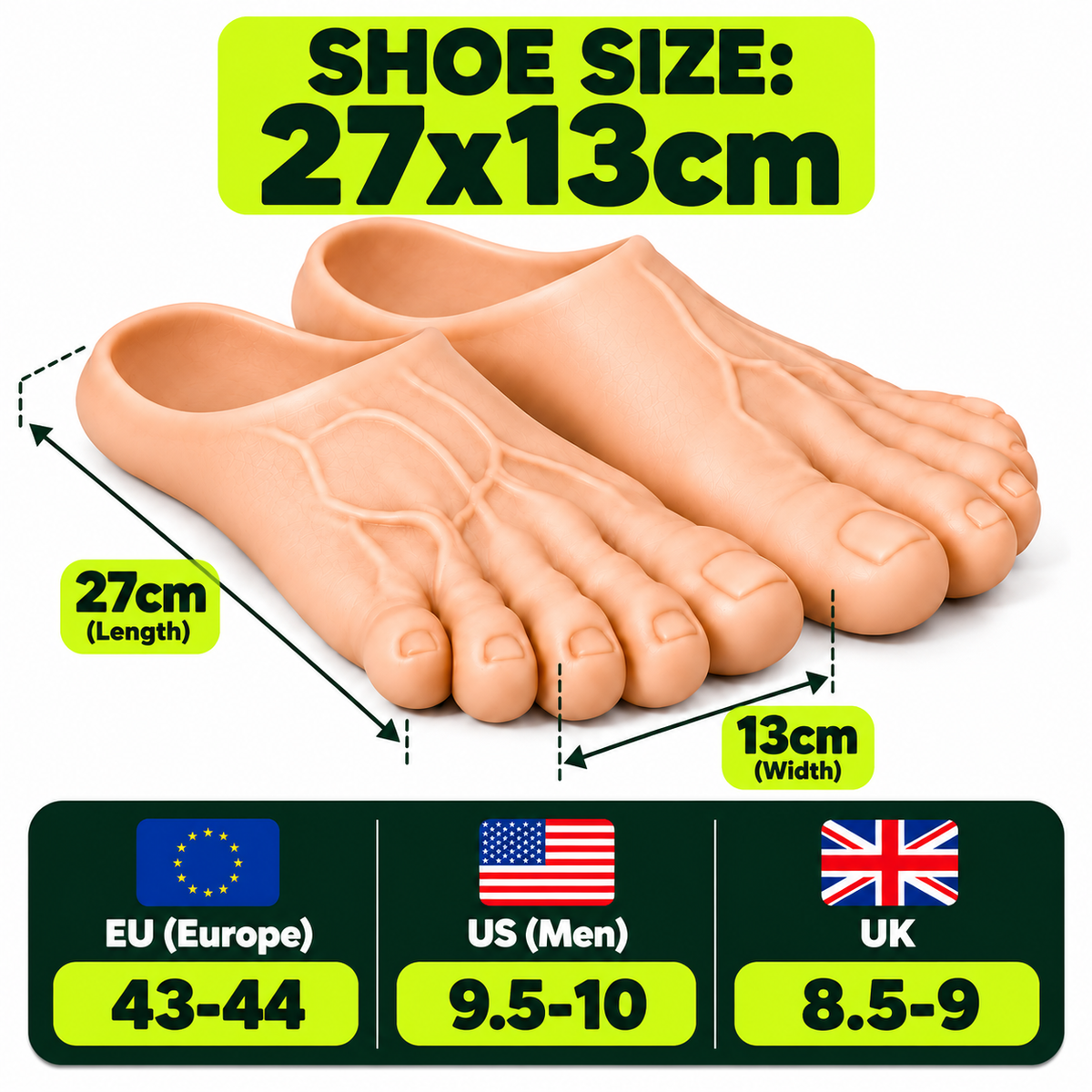 FreakFeet size chart: 27 x 13 cm